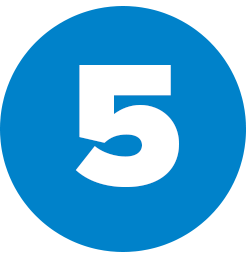 A white 5 in a blue circle